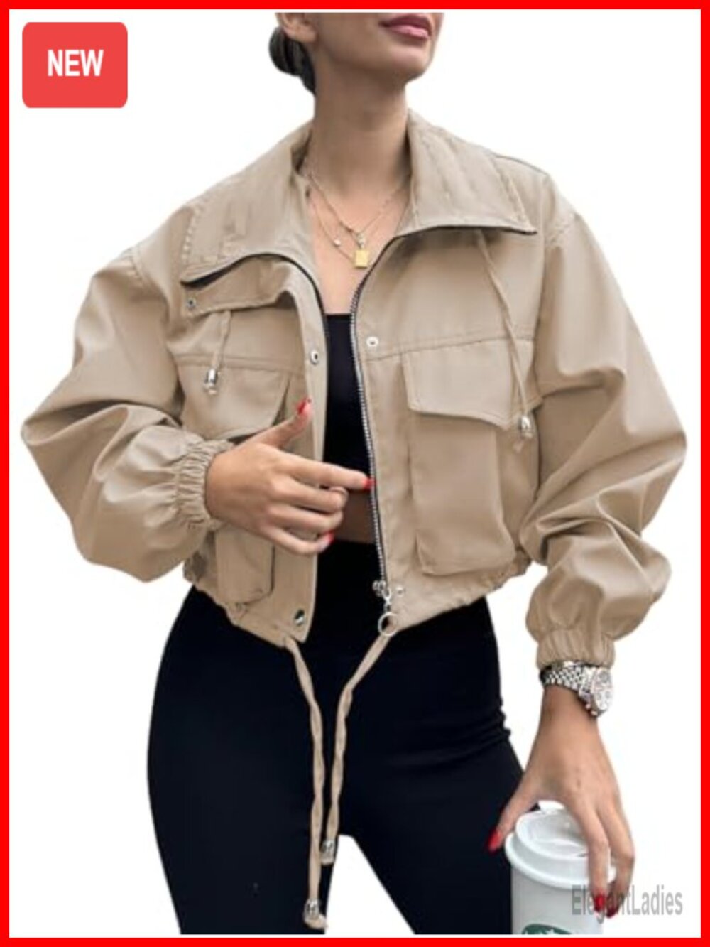 Womens Cropped Zip Up Lightweight Oversized Utility Anorak Jacket